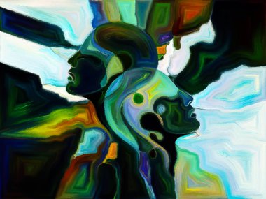 Vitray sonsuza dek serisi. Konu tasarım, yaratıcılık ve hayal gücü için insan profilleri, semboller ve renk desen yaratıcı düzenleme