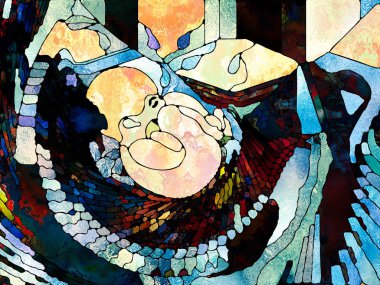 Vitray sonsuza dek serisi. Çocuk bebek sembolü organik doğrultusunda birlik, insan ve doğa konusunda patters.