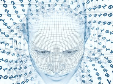 3D render - zihin alan serisi. Tel kafes insan modeli başkanı sanatsal arka plan yaptı ve yapay zeka, bilim ve teknoloji projelerde kullanılmak üzere fraktal patters