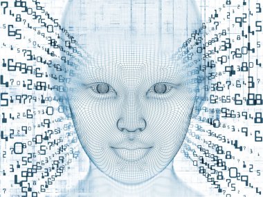 3D render - zihin alan serisi. Tel kafes insan modeli ve fraktal patters yapay zeka, bilim ve teknoloji konusunda başkanı soyut tasarım yapılmış