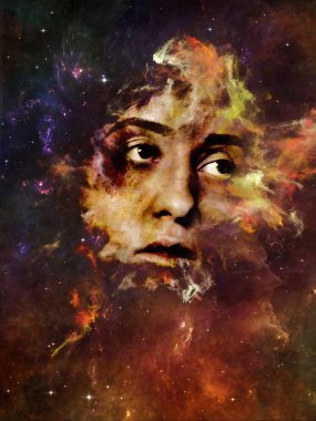 Sizin serisi Bulutsusu. Arka plan tasarım algı, hayal gücü, iç dünya ve insan aklının konusunda kadın portre ve boşluk bulutsu