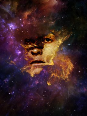 Sizin serisi Bulutsusu. Zemin algı, hayal gücü, iç dünya ve insan aklının konusunda kadın portre ve boşluk bulutsu