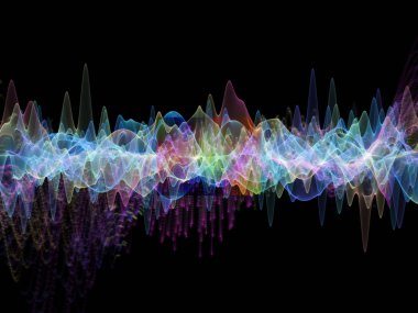 Dalga fonksiyonu serisi. Sanatsal soyutlama oluşan renkli sinüs titreşimler, ışık ve fraktal elemanlarının ses ekolayzer, müzik konusunda spektrum ve kuantum olasılık