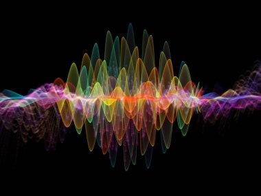 Dalga fonksiyonu serisi. Sanatsal soyutlama oluşan renkli sinüs titreşimler, ışık ve fraktal elemanlarının ses ekolayzer, müzik konusunda spektrum ve kuantum olasılık