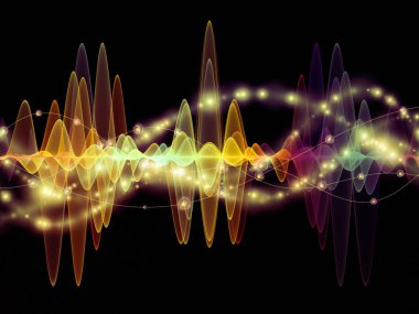 Dalga fonksiyonu serisi. Renkli sinüs titreşimler kompozisyon, ışık ve fraktal elemanları ses ekolayzer, mecazi ilişkisi ile müzik spektrum ve kuantum olasılık