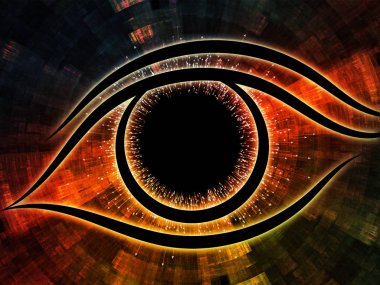 Bilgi serisi gözü. Bilim, eğitim ve modern teknoloji konusunda göz simgesini ve ok oluşan patlama