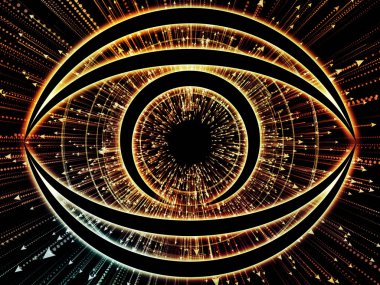 Bilgi serisi gözü. Bilim, eğitim ve modern teknoloji konusunda göz simgesini ve ok patlama