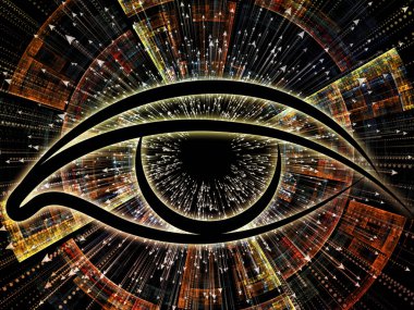 Bilgi serisi gözü. Bilim, eğitim ve modern teknoloji konusunda göz simgesini ve ok patlama