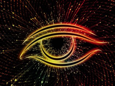 Bilgi serisi gözü. Bilim, eğitim ve modern teknoloji konusunda göz simgesini ve ok patlama