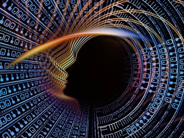 Adam ve numaraları serisi. Arka plan tasarım sembolik insan profili ve bilim, bilgi teknolojisi ve eğitim konusu üzerinde rakamlar