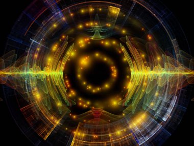 Dalga fonksiyonu serisi. Sanatsal soyutlama oluşan renkli sinüs titreşimleri, ışık ve fraktal öğeleri konu üzerinde ses ekolayzer, müzik spektrum ve kuantum olasılık