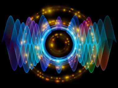 Dalga fonksiyonu serisi. Sanatsal soyutlama oluşan renkli sinüs titreşimleri, ışık ve fraktal öğeleri konu üzerinde ses ekolayzer, müzik spektrum ve kuantum olasılık