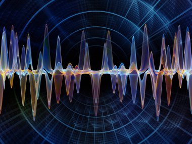 Dalga fonksiyonu serisi. Renkli sinüs titreşimler kompozisyon, ışık ve fraktal elemanları ses ekolayzer, mecazi ilişkisi ile müzik spektrum ve kuantum olasılık