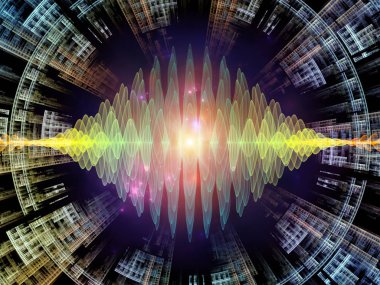 Dalga fonksiyonu serisi. Renkli sinüs titreşimler kompozisyon, ışık ve fraktal elemanları ses ekolayzer, mecazi ilişkisi ile müzik spektrum ve kuantum olasılık