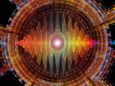 Dalga fonksiyonu serisi. Renkli sinüs titreşimlerin yaratıcı düzenleme, ışık ve fraktal elemanları kavramı mecaz ses ekolayzer, konuyla ilgili olarak müzik spektrum ve kuantum olasılık