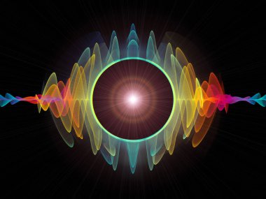 Dalga fonksiyonu serisi. Renkli sinüs titreşimlerin yaratıcı düzenleme, ışık ve fraktal elemanları kavramı mecaz ses ekolayzer, konuyla ilgili olarak müzik spektrum ve kuantum olasılık