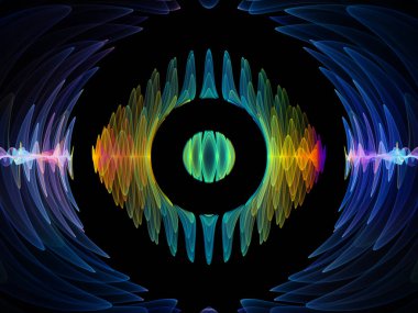 Dalga fonksiyonu serisi. Renkli sinüs titreşimler arka plan kompozisyon, ışık ve fraktal öğeleri ses ekolayzer, konu üzerinde müzik spektrum ve kuantum olasılık