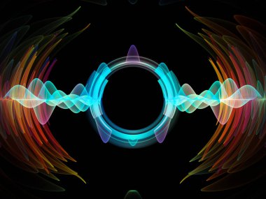 Dalga fonksiyonu serisi. Renkli sinüs titreşimler arka plan kompozisyon, ışık ve fraktal öğeleri ses ekolayzer, konu üzerinde müzik spektrum ve kuantum olasılık