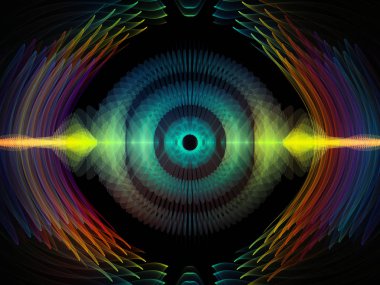 Dalga fonksiyonu serisi. Renkli sinüs titreşimler arka plan kompozisyon, ışık ve fraktal öğeleri ses ekolayzer, konu üzerinde müzik spektrum ve kuantum olasılık