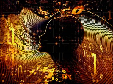 Adam ve numaraları serisi. Konuda bilim, bilgi teknolojileri ve eğitim kavramı mecaz olarak sembolik insan profili ve basamak yaratıcı düzenleme