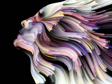 Yüz renk serisi. Zemin insan profili ve yaratıcılık, tasarım, iç dünya, içgüdü ve sanatsal ruh konusunda boya hareketli renkli çizgiler