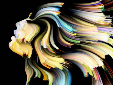 Yüz renk serisi. Zemin insan profili ve yaratıcılık, tasarım, iç dünya, içgüdü ve sanatsal ruh konusunda boya hareketli renkli çizgiler