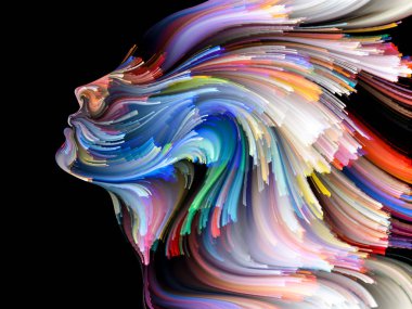 Yüz renk serisi. İnsan profili ve boya bir kavramı mecaz yaratıcılık, tasarım, iç dünya, insan doğası ve sanatsal ruhu konuda hareketli renkli çizgiler yaratıcı düzenleme