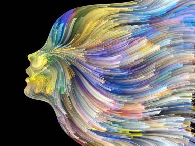 Yüz renk serisi. Tasarım projeleri için fon olarak hizmet etmek için insan profili ve boya hareketli renkli çizgiler yapılmış yaratıcılık, tasarım, iç dünya, içgüdü ve sanatsal ruhu ile ilgili