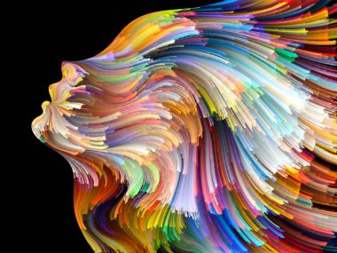 Yüz renk serisi. Tasarım projeleri için fon olarak hizmet etmek için insan profili ve boya hareketli renkli çizgiler yapılmış yaratıcılık, tasarım, iç dünya, içgüdü ve sanatsal ruhu ile ilgili