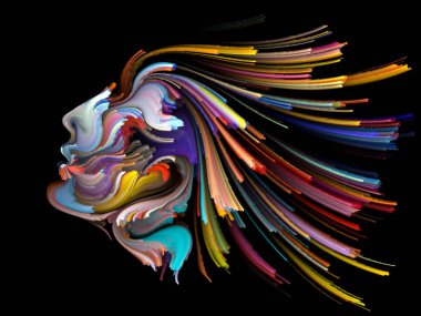 Yüz renk serisi. Zemin insan profili ve tasarımınızı yaratıcılık, tasarım, iç dünya, insan doğası ve sanatsal ruhu konuda tamamlayacak boya hareketli renkli çizgiler