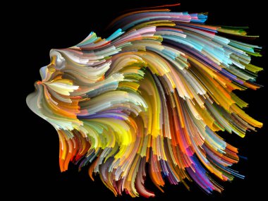 Yüz renk serisi. İnsan profili ve boya konu yaratıcılık, tasarım, iç dünya, insan doğası ve sanatsal ruhu için hareketli renkli çizgiler yaratıcı düzenleme