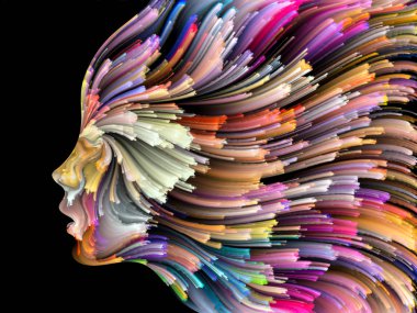 Yüz renk serisi. Tasarım insan profili ve boya bir metafor olarak yaratıcılık, tasarım, iç dünya, içgüdü ve sanatsal ruh konusunda hareketli renkli çizgiler oluşur