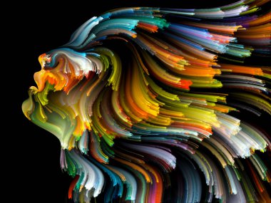 Yüz renk serisi. İnsan profili ve yaratıcılık, tasarım, iç dünya, içgüdü ve sanatsal ruhu boya mecazi ilişki ile hareketli renkli çizgiler bileşimi