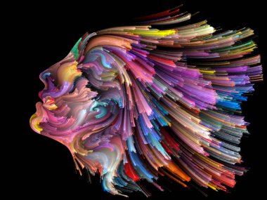 Yüz renk serisi. İnsan profili ve boya bir kavramı mecaz yaratıcılık, tasarım, iç dünya, insan doğası ve sanatsal ruhu konuda hareketli renkli çizgiler yaratıcı düzenleme