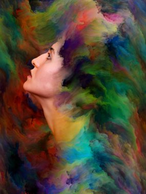 Kadınlar Dünya Serisi. Duygular, duygular, iç dünya, yaratıcılık ve hayal gücü üzerine çalışmalarda kullanılmak üzere kadın portresinin arkaplan tasarımı.