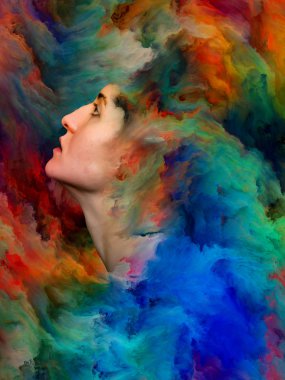 Kadının dünya serisi. Kadın portre bileşimi canlı boya için projeler üzerinde duygular, duygular, iç dünya, yaratıcılık ve hayal gücü ile erimiş