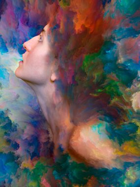 Dış serinin içinde. Duygular, duygular, iç dünya, yaratıcılık ve hayal gücü üzerine kadın portresinin bileşimi.