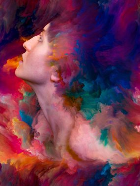 Dış serinin içinde. Duygular, duygular, iç dünya, yaratıcılık ve hayal gücü üzerine kadın portresinin bileşimi.