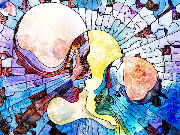 Stained Glass Forever Профили Взрослых Детей Разделенные Объединенные Мозаичной Реальностью — стоковое фото