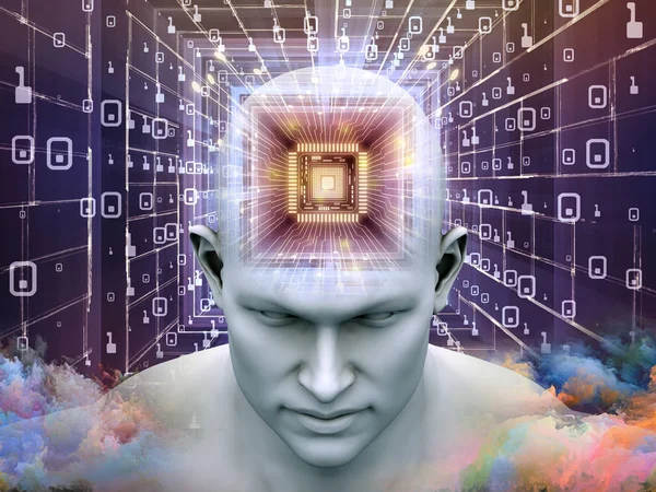 Řada Mind Processor Ilustrace Lidské Hlavy Cpu Perspektivě Pro Práce — Stock fotografie