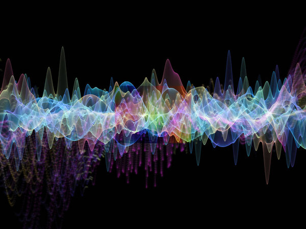 Серия Wave Function. Художественная абстракция, состоящая из цветных синусовых колебаний, света и фрактальных элементов на тему звукового эквалайзера, музыкального спектра и квантовой вероятности
