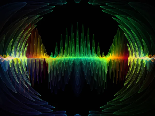 波動関数のシリーズ 背景色の正弦振動 音のイコライザー 音楽をテーマにデザインを補完するためにフラクタル素子のスペクトルと量子確率 — ストック写真