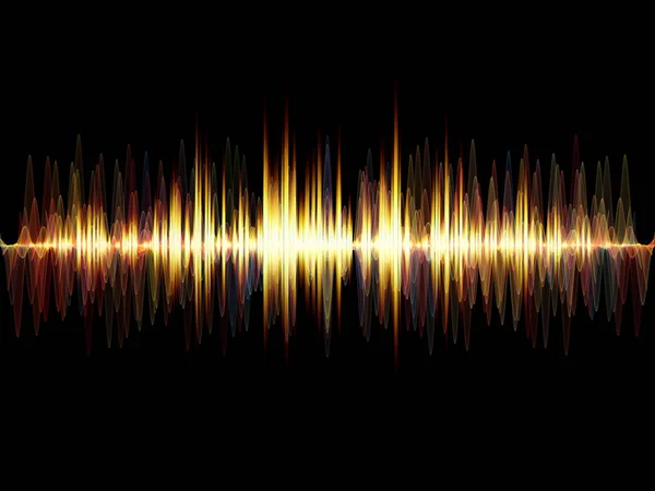 波函数系列 音频均衡器 音乐谱和量子概率项目的彩色正弦振动 光和分形元素的抽象组成 — 图库照片