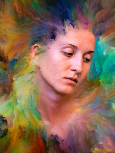 Série Contexto Composto Por Retrato Feminino Fundido Com Tinta Vibrante — Fotografia de Stock
