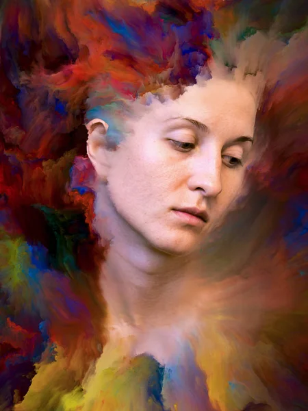 Series Composition Female Portrait Fused Vibrant Paint Metaphorical Relationship Feelings — Stock Photo, Image