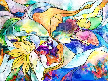 Vitray sonsuza dek serisi. İnsan profilleri ile sonbahar lea? ve aşk, ilişkiler ve doğa ile birlik konuda organik desenli kelebek çizilmiş.