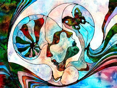 Lekeli Glass Forever serisi. Deniz kabuğu ve kelebek sembolleri olan insan profilleri doğayla aşk, ilişki ve birlik konularında organik desenler çizilmiştir..