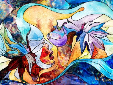 Vitray sonsuza dek serisi. Renk parçaları, şekil desen ve resim, Uzay Bölümü ve tasarım projeleri için simgelerden oluşan kompozisyon