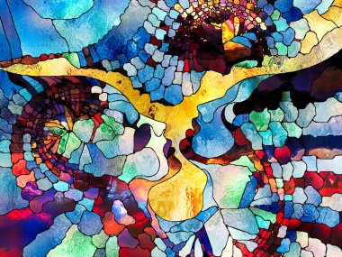 Vitray sonsuza dek serisi. Erkek ve dişi profilleri ile organik satır tasvir patters iç hayatı, çeşitlilik ve birlik simgeleyen karmaşıklığı.