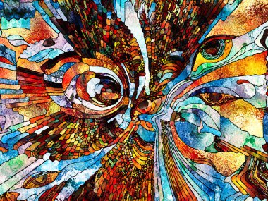 Vitray sonsuza dek serisi. Renk parçaları, şekil desen ve tasarım ve sanat, Uzay Bölümü konuda simgelerden oluşan kompozisyon